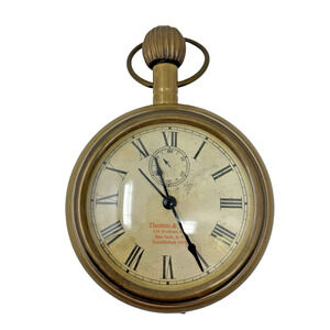 Vintage Two's Company Brass Alarm Clock Pocket Watch Style Thomas Ross NY Works